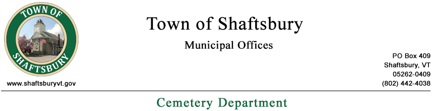 shaftsbury vermont cemetery department